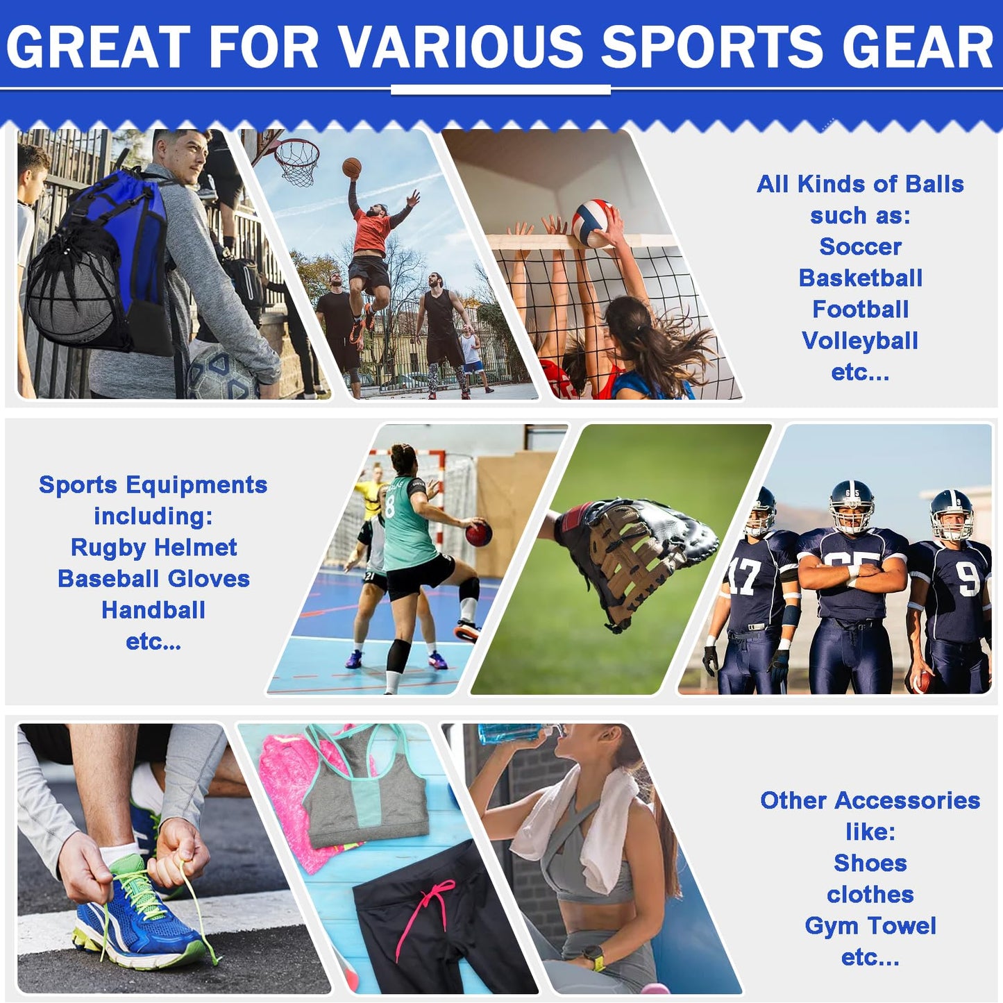 KAEGREEL Drawstring Soccer Bag Foldable Basketball Football Backpack Versatile Sports Bag with Detachable Ball Mesh Bag for Gym Volleyball Baseball Yoga, Blue