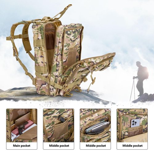 Sgorlds Large Military Camo Tactical Backpack and Tactical Cross Body Bag Set, Small Tactical Backpack for Men and Women, 3 Day Pack for Hiking Camping Travel Hunting Rucksack Trekking