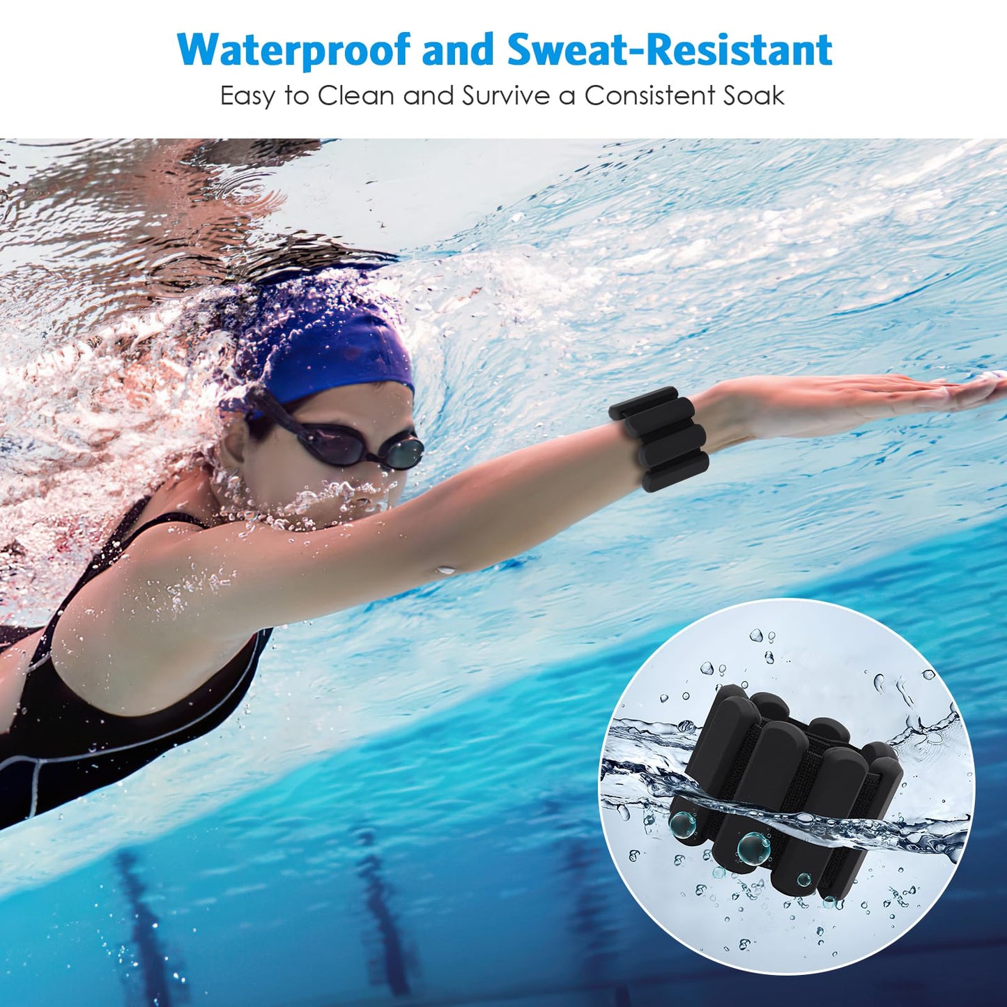 AMIR Wrist Weights, Adjustable Ankle Weights For Women, Waterproof Leg Strength Training Wrist For Yoga Running Swimming Pilates (1Pair, 1 lb Each)