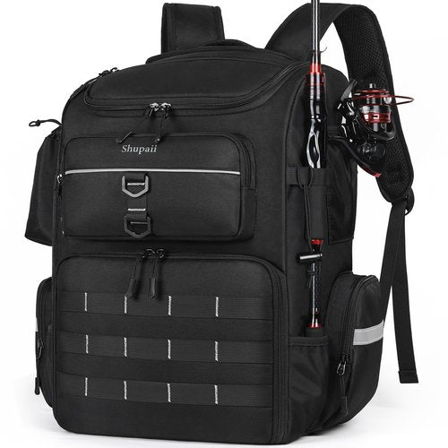 Shupaii Fishing Backpack with Rod Holders, 45L Large Water-Resistant Tackle Box Backpack, Fishing Gear Gifts for Men Father