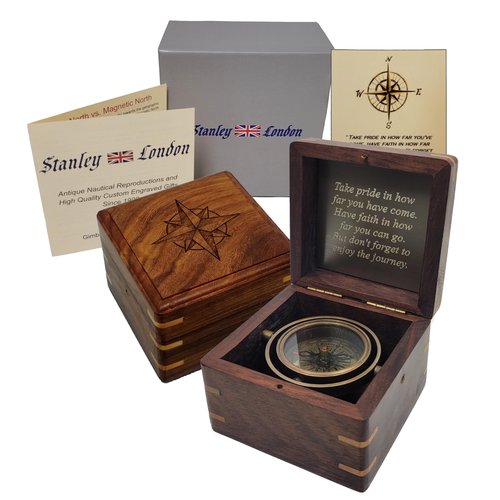 Engraved Compass Personalized in Wood Box | Antique Brass Desk Compass Gifts for Men, Him, Son, Grandson, Teen Boys for Graduation, Baptism, Confirmation, Leadership (Take Pride)
