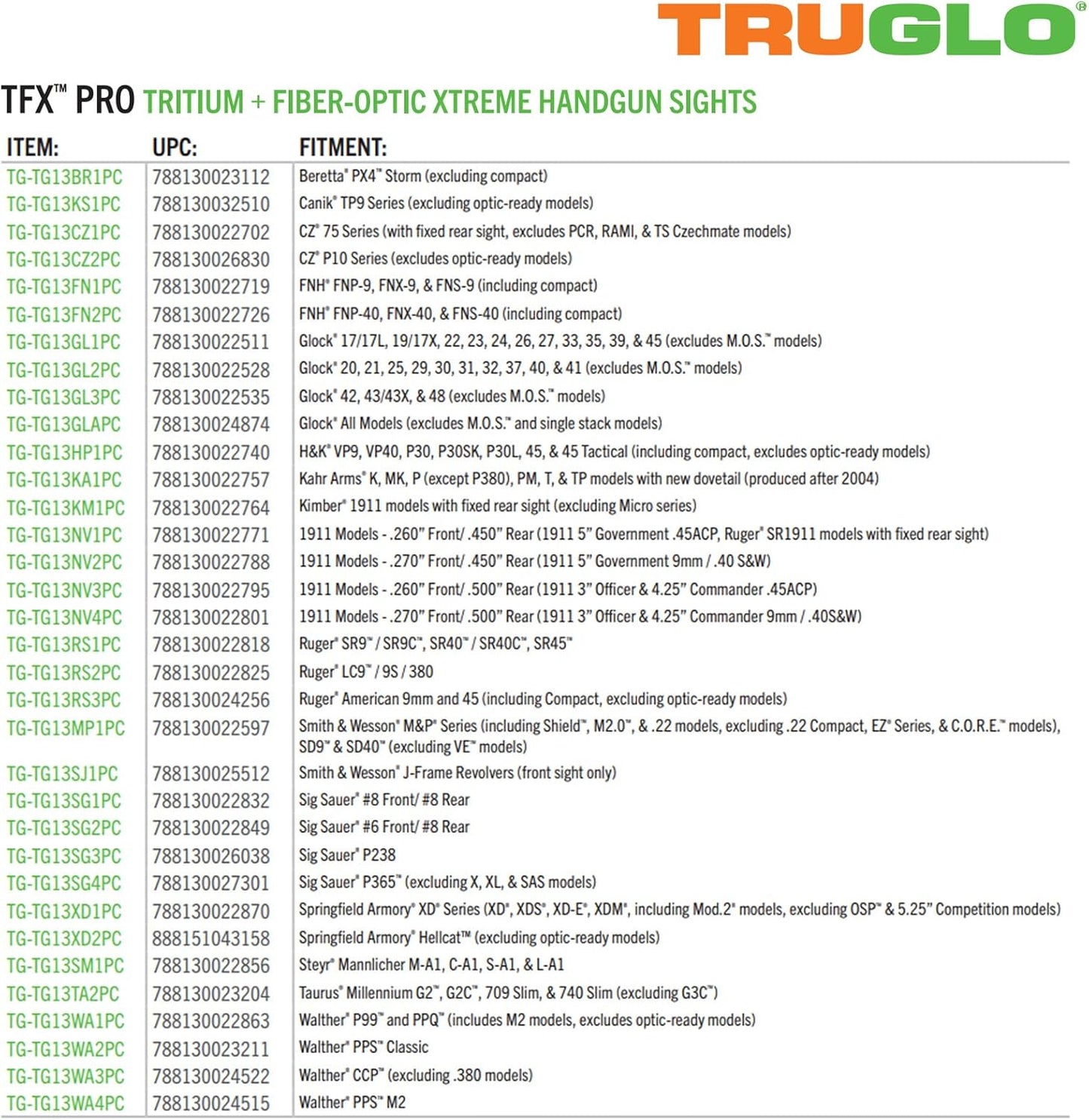 Truglo TFX PRO Night Sight for Handguns - Glowing Tritium & Fiber Optic, Compact & Durable