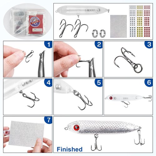 Unpainted Fishing Lures Making Kit, 286pcs DIY Lure Blank Crankbaits Minnow Hard Bait Set with Treble Hooks,Split Rings,3D Eyes,Fishing Lure Stickers Pliers DIY Fishing Tackle