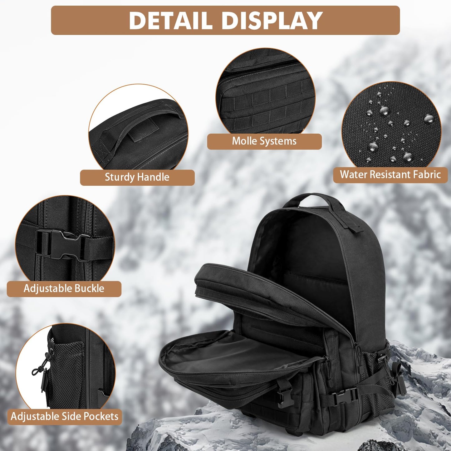 G4Free Large Military Tactical Backpack for Men 3 Day Pack Molle Backpack Army Rucksack for Hiking, Camping, Travel (Black)