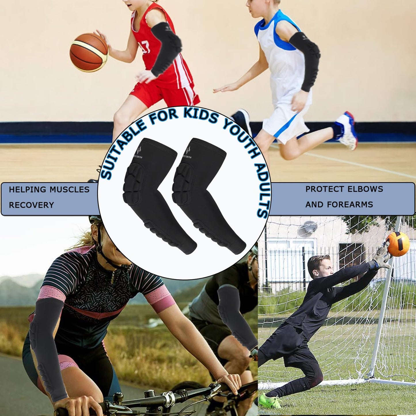 HOPEFORTH 2PCS Padded Elbow Forearm Sleeves Compression Arm Protective Support