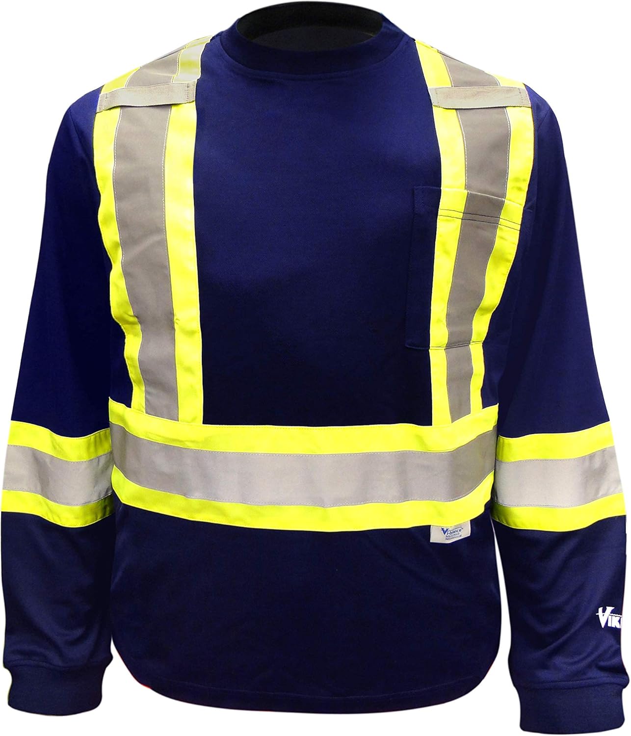Viking Men's Safety Hi-Vis UPF Cotton Lined Long Sleeve Shirt with 2" Vi-brance Reflective Tape Over 4" Contrasting Tape