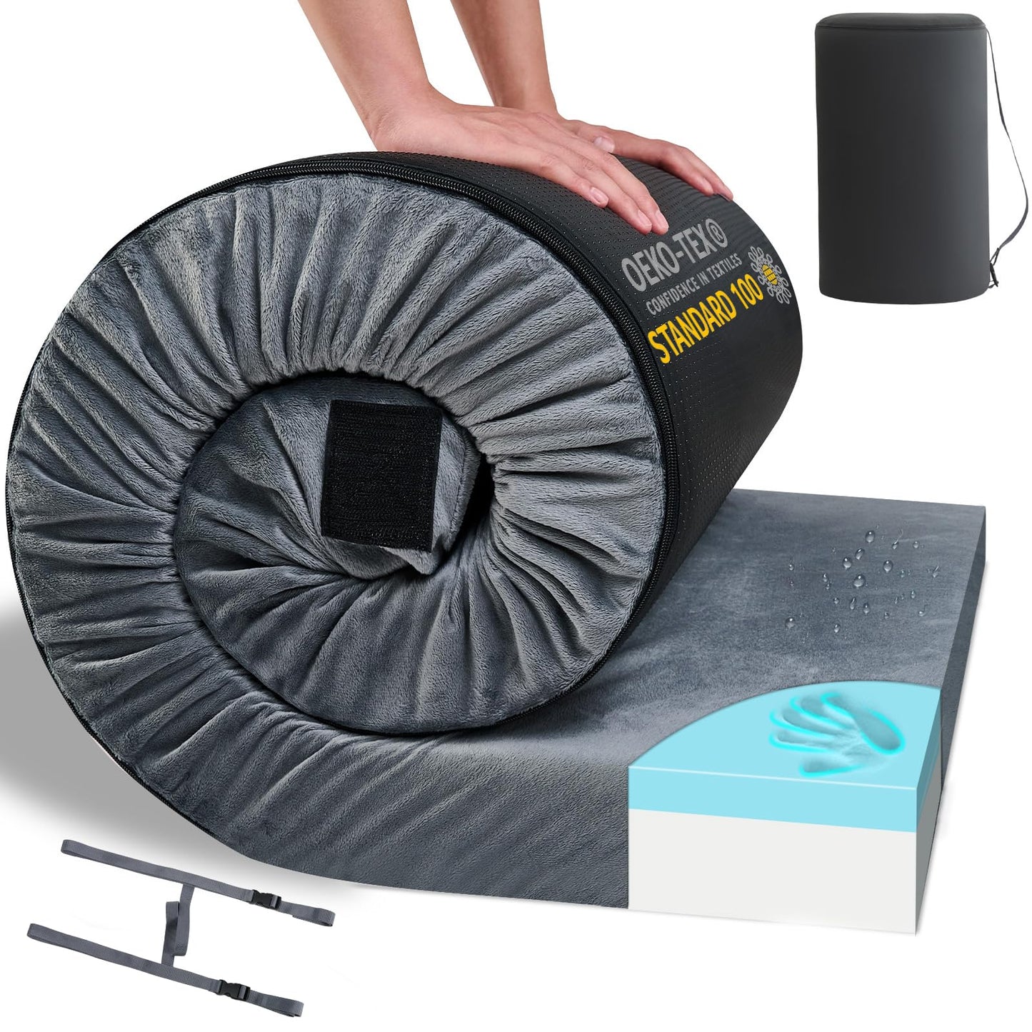 HomeMate Memory Foam Camping Cot Mattress Pad Mat-Sleeping Pad Mat Portable Roll Up Travel Mattress CertiPUR-US for Adults-Camping Bed for Guests Floor Tent Sleepover with Waterproof Cover Travel Bag
