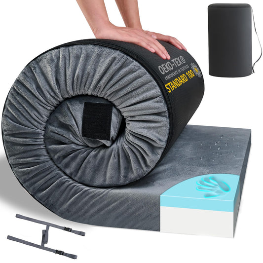 HomeMate Memory Foam Camping Cot Mattress Pad Mat-Sleeping Pad Mat Portable Roll Up Travel Mattress CertiPUR-US for Adults-Camping Bed for Guests Floor Tent Sleepover with Waterproof Cover Travel Bag