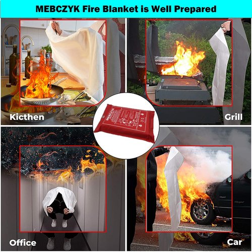 Mebczyk Fire Blanket Kitchen Emergency Blankets with Silicone Coating.Fireproof Blanket Fire Blanket for Home for Kitchen,Camping,Office,BBQ,Welding and Depot!Car Fire Retardant (39"X39" 1Pack)