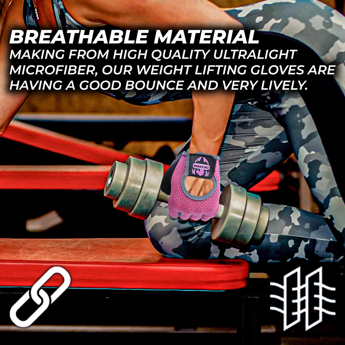 FIGHTSENSE Workout Gloves for Men Women, Weight Lifting Glove with Non-Slip Silicon Padded Palm, Breathable, Lightweight Exercise Gym Gloves for Weightlifting Powerlifting Cycling Rowing (Pink, M)