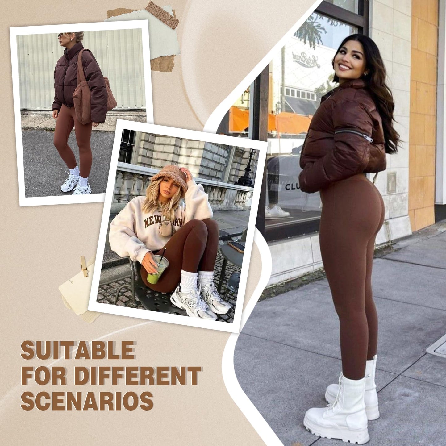 iaoja High Waisted Leggings for Women with Pockets - Tummy Control Soft Workout Running Yoga Printed Pants（Brown Large-X-Large）