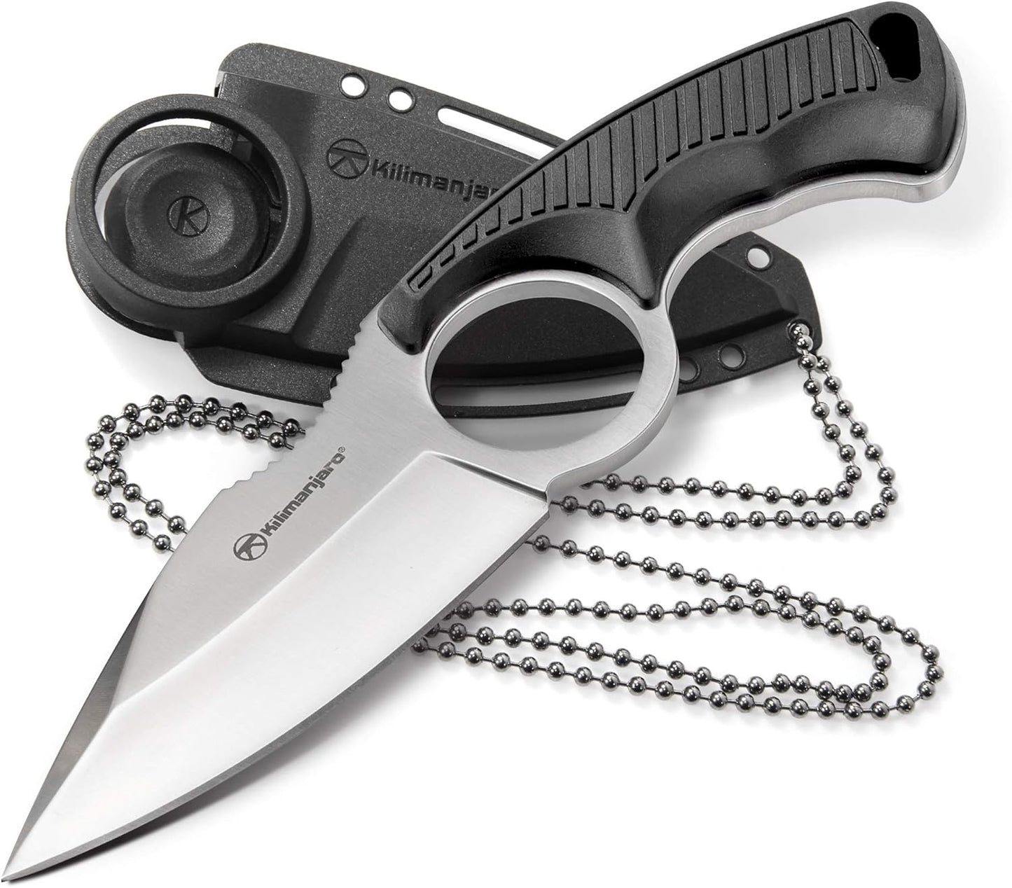 Kilimanjaro 910106 Men's Stretta Tactical Neck Knife - with 6.4-inch overall length, 8Cr13MoV Stainless Steel 3.2-inch Blade, Formed Sheath and carry chained included