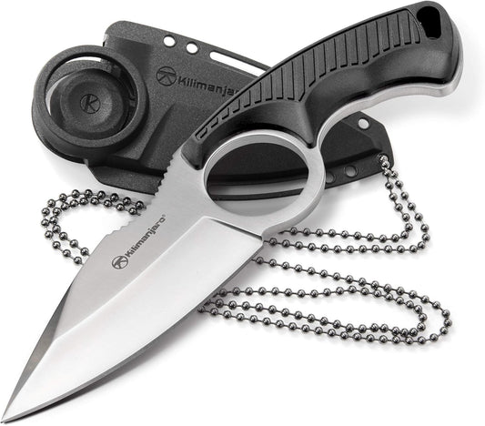 Kilimanjaro 910106 Men's Stretta Tactical Neck Knife - with 6.4-inch overall length, 8Cr13MoV Stainless Steel 3.2-inch Blade, Formed Sheath and carry chained included