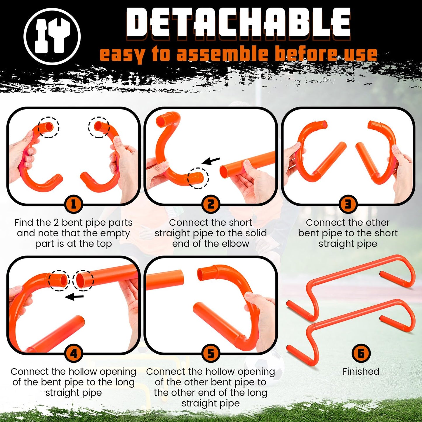 Gemscream 5 Pcs Speed Agility Training Hurdles Detachable Durable Equipment Plyometric and All Purpose Speed Training Hurdle Equipment for Athletes Soccer Basketball(6 Inch,Orange)