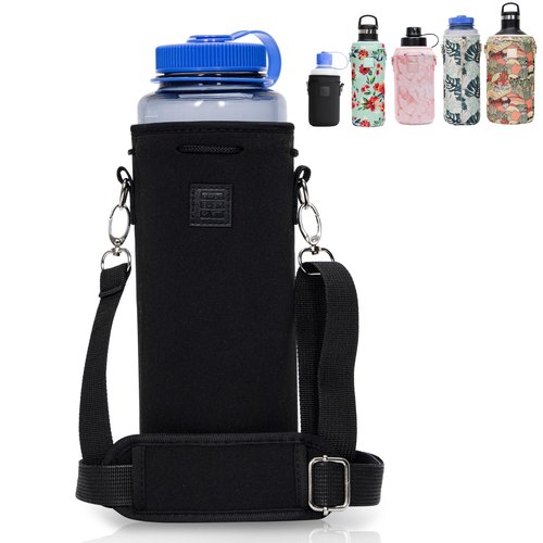 Made Easy Kit Water Bottle Carrier Insulated Neoprene - Adjustable Padded Shoulder Strap - Sling Pouch for Glass Bottle, Stainless Steel Tumbler - 5 Sizes (Black, Tall Large)