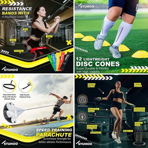 STUHOO Agility Training Equipment Set | Soccer Training Equipment for Kids Youth | Agility Ladder Speed Training Equipment with Bag | Football Training Equipment with Speed Hurdles, Cones for Footwork