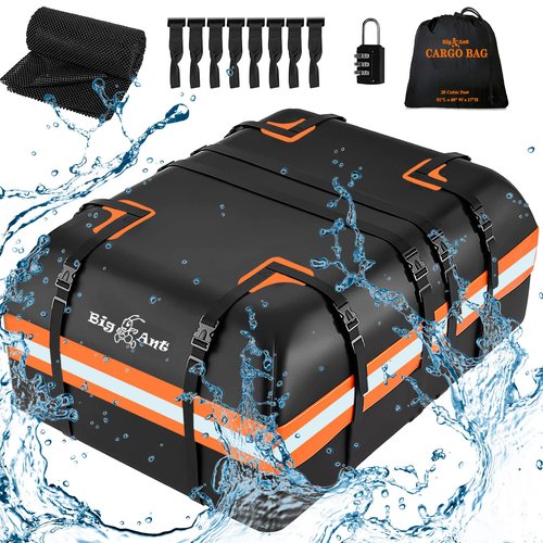 Big Ant Car Rooftop Cargo Carrier Bag 23 Cubic Feet, Roof Bag Waterproof Topper Luggage Carriers for All Vehicle with/without Rack Bar Include Anti-Slip Mat, 8 Door Hooks, 2 Extra Straps, Luggage Lock