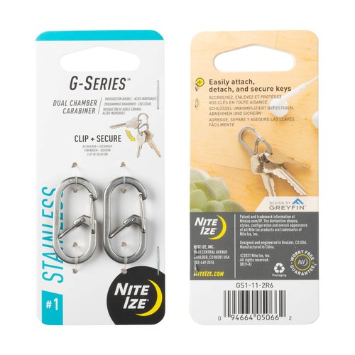 Nite IZE G-Series Dual Chamber Carabiner - Heavy-Duty Key Organizer Carabiner Clip - Dual Chamber Carabiner with Wire Gate Closure - Stainless Steel, Size 1 (4 Pack)