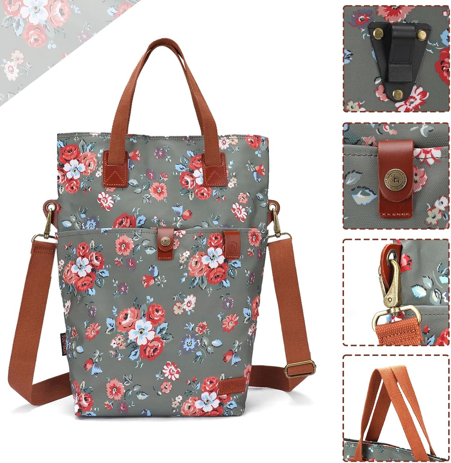TOURBON Canvas Clip-On Quick-Release Bike Panniers Women's Shoulder Tote Bag