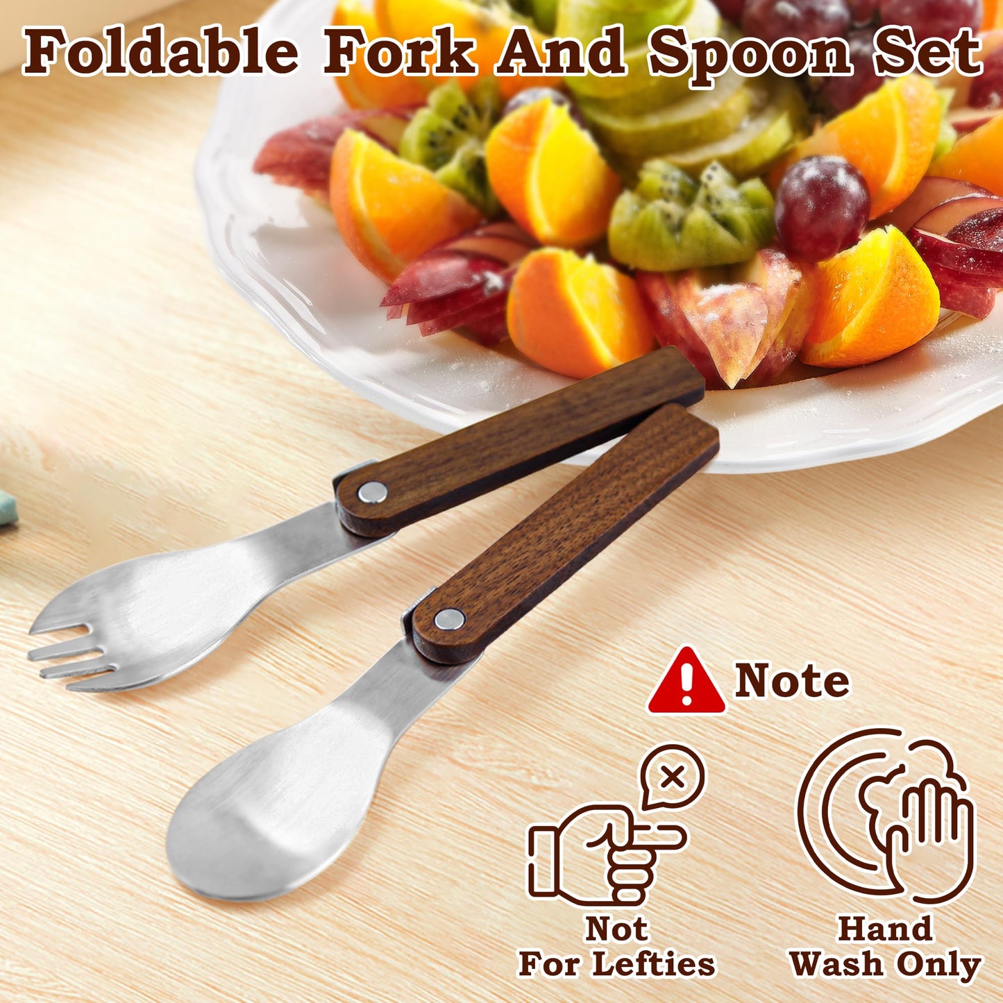 Foldable Fork and Spoon Set, 2pcs Portable Folding Spoon and Fork Set With Plastic Storage Case, Foldable Spoon Portable Fork With Wooden Handle For Travel Camping Outdoors Picnic