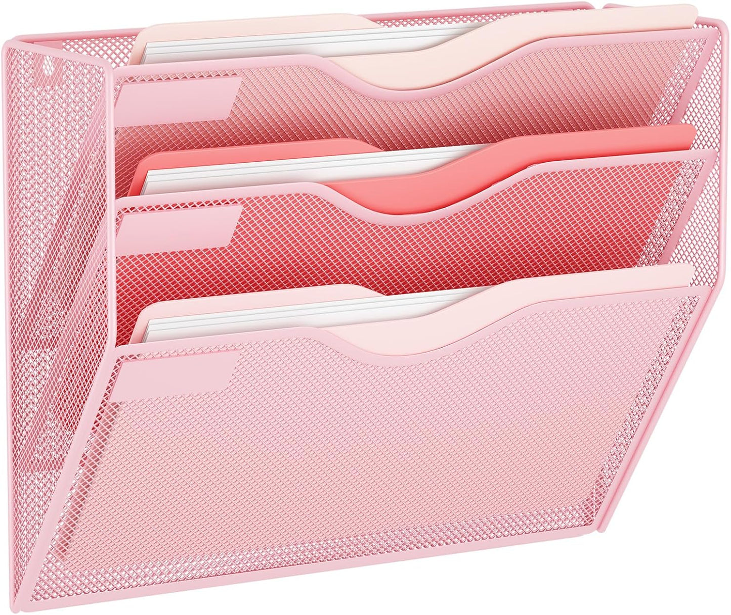 5 Pockets Mesh Hanging Wall File Holder Organizer Wall Mounted Paper Magazine Rack, Black