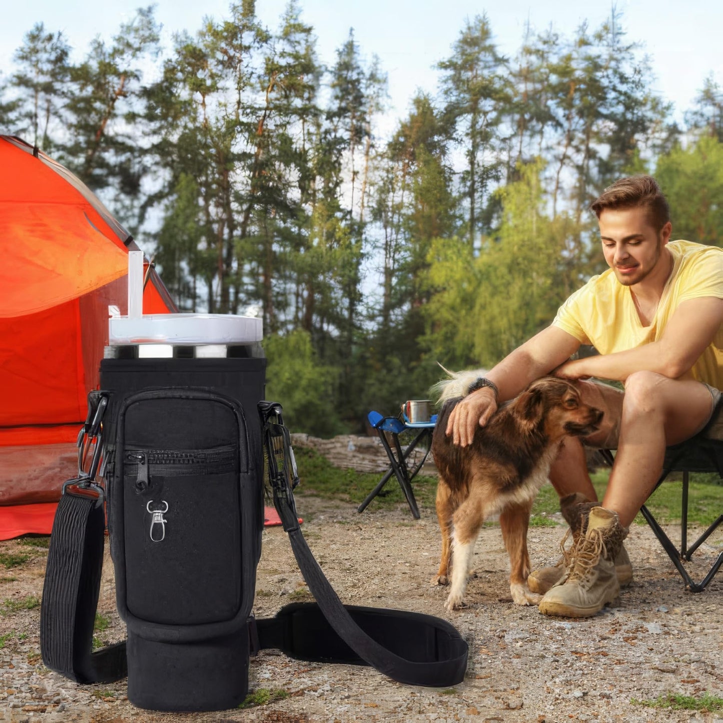 Generic Water Bottle Travel Carrier for 40oz Stanley Cup with Strap and Caribiner (Purple)