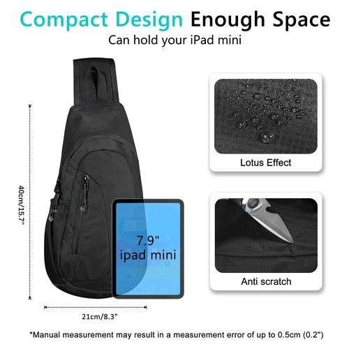 TITECOUGO Small Sling Bag Lightweight Crossbody Bag for Women Men Hiking Backpack Travel Shoulder Bag Chest Daypack for Gym Work Outdoor Sports Black Black