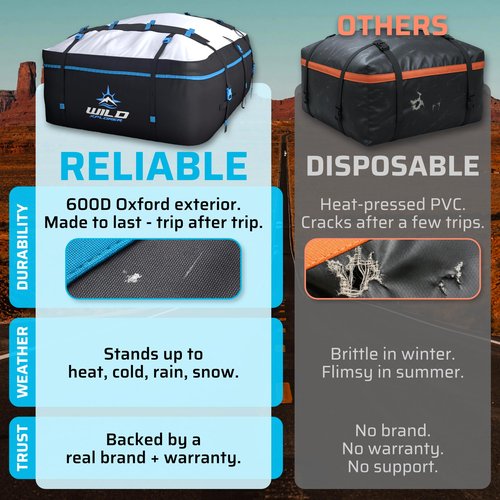 Wild Xplorer Rooftop Cargo Carrier - 15 Cubic Feet (L), Waterproof Soft Shell Car Roof Cargo Carrier, Heavy Duty Car Top Luggage Cargo Bag with Patented Door Hooks and Non-Slip Mat