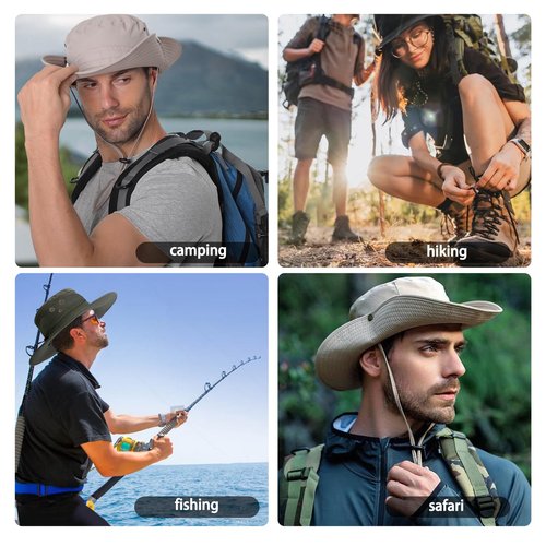 Sun Hat for Men Women UPF 50+ Fishing Hat Wide Brim Bucket Hat with UV Protection Summer Hat for Hiking, Beach, Safari (US, Alpha, One Size, Light Grey)