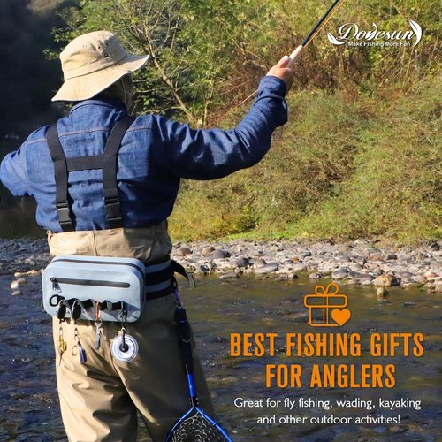 Dovesun Waterproof Fishing Fanny Pack for Men 3.3L Fly Fishing Bag Chest Pack with Airtight Zipper Grey