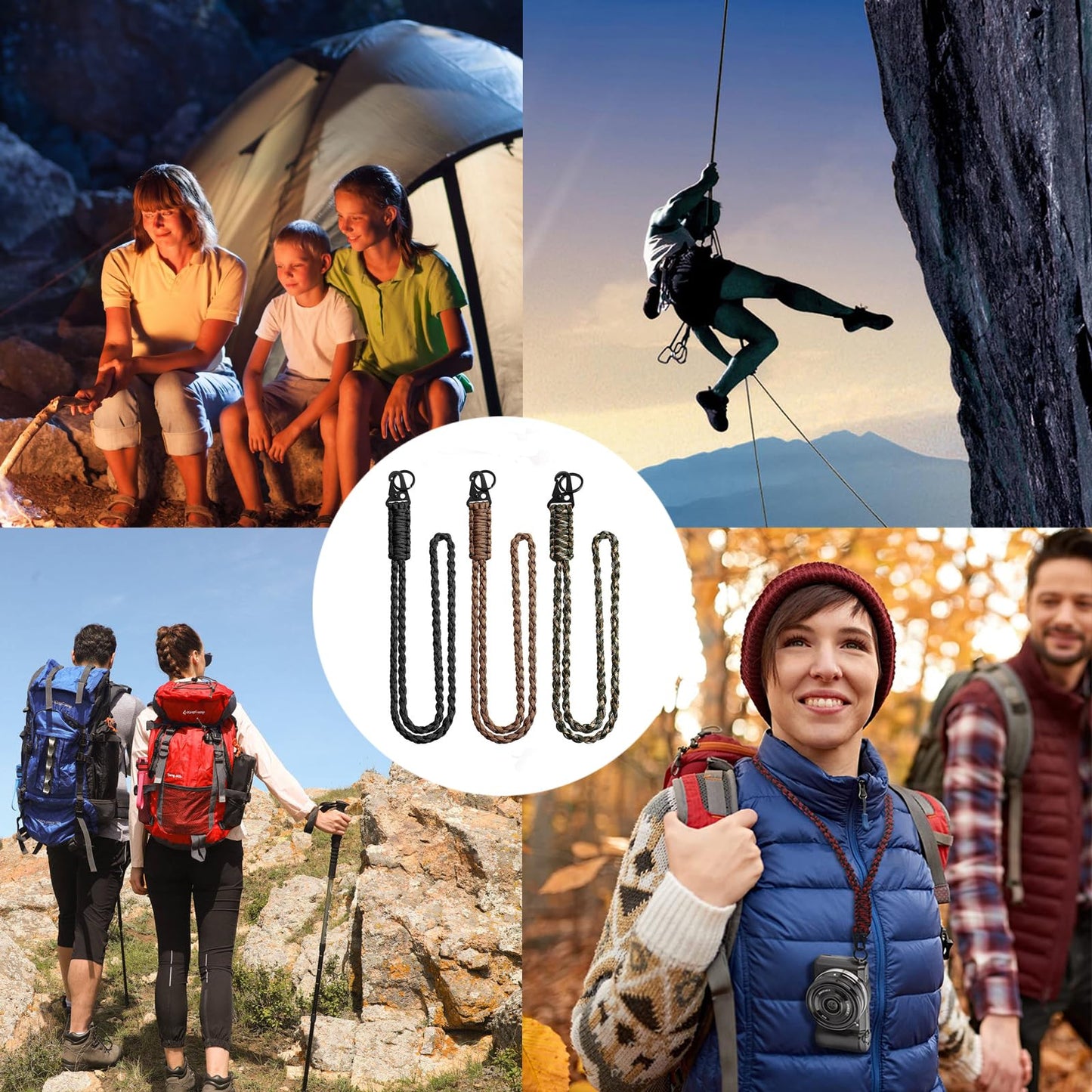 3Pcs Heavy Duty Paracord Lanyard Necklace Whistles Strap Braided 550 Keychain Lanyard for Outdoor Survival, Parachute Rope Bracelet with Key Ring for ID Card Badge Holder, Camera, Keys (Red)