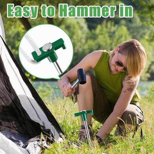 Loccmat 20 Pcs Metal Tent Stakes Heavy Duty,10 inch Camping Stakes Tent Pegs with 4x10ft Ropes,Galvanized Non-Rust Camping Tent Stakes,Pop Up Canopy Stakes,Tent Spikes for Outdoor Camping,Green