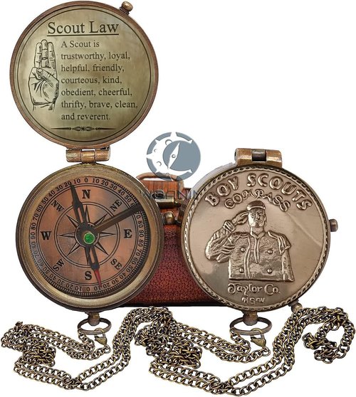 Scout Compass Gift Boys - Engraved Scout Oath Compass in Leather Box Boy Scout Always Prepared Camping Orienteering Compass, Hiking Backpacking Compass Gift