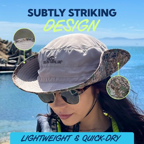 SUN NINJA Bucket Hat for Men & Women, Cooling with Adjustable Strap, Wide Brim, UPF UV 50+ Protection, Foldable Boonie Hat for Fishing, Hiking, Beach, Safari, Kayaking, SUPing - Triangle