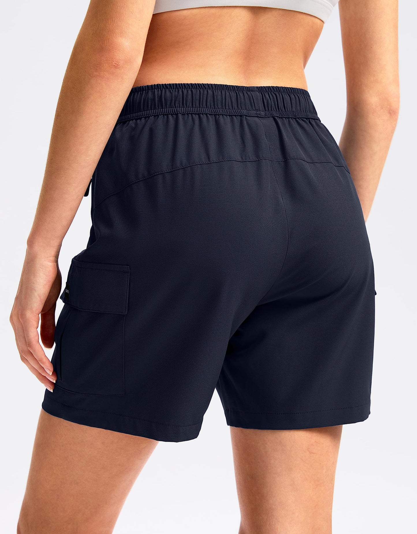 SANTINY Women's 5''/ 7''/9'' Hiking Cargo Shorts Quick Dry Lightweight Summer Shorts for Women Athletic Golf Zipper Pockets(Navy_L)