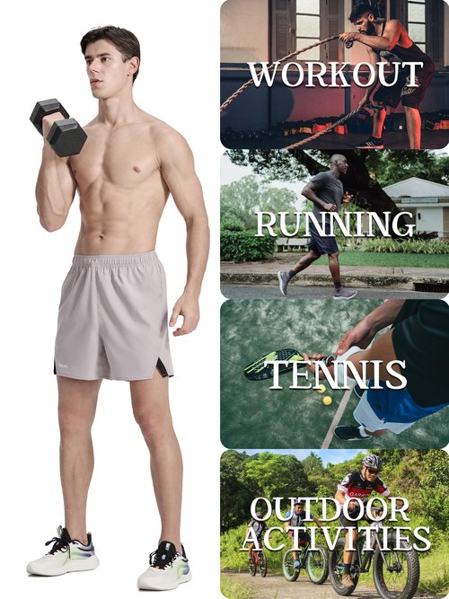 Men's Running Athletic Shorts 5 inch Quick Dry Workout Short Tennis Gym Shorts with Zipper Pockets Light Gray M