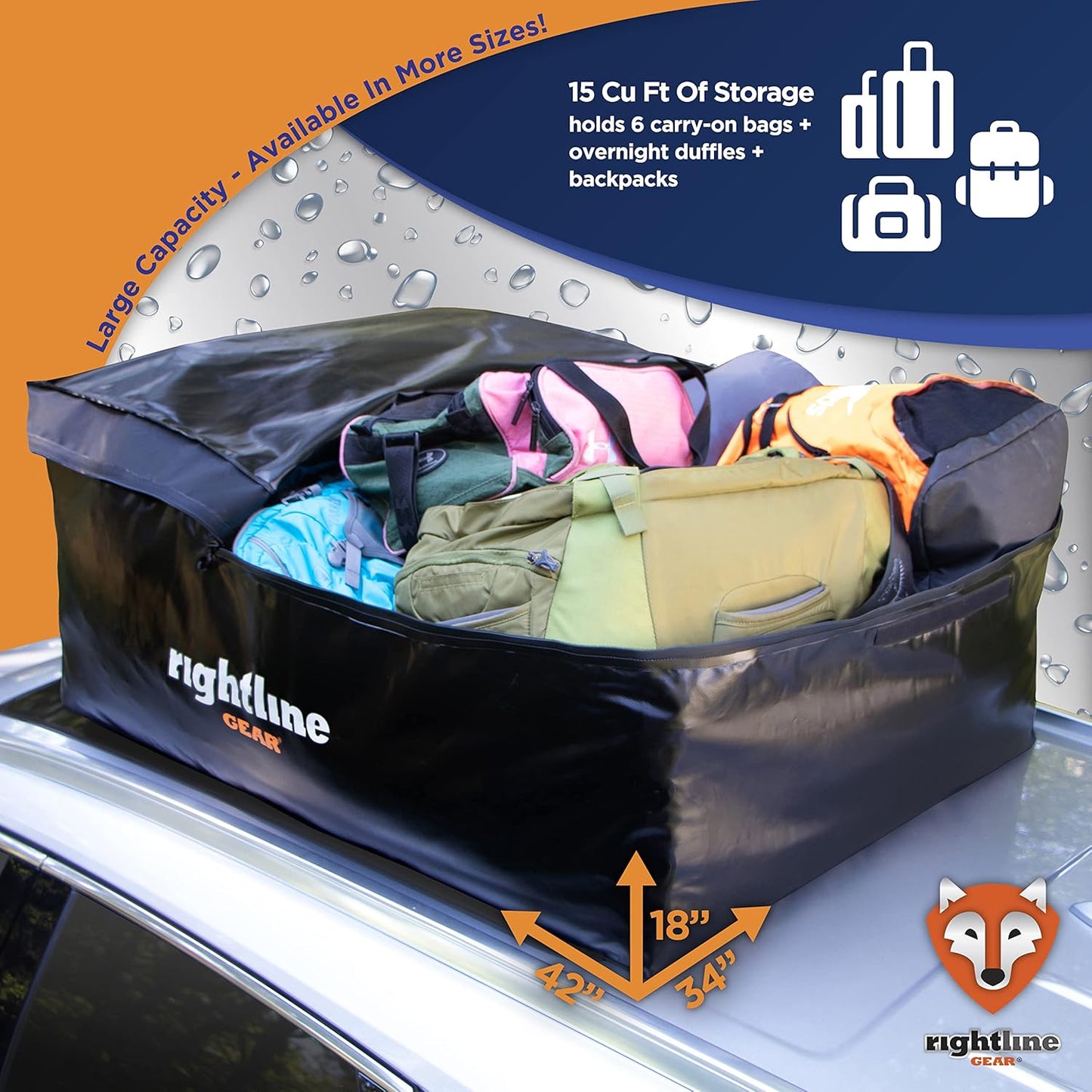 Rightline Gear Sport Jr Waterproof Rooftop Cargo Carrier for Top of Vehicle, Attaches With or Without Roof Rack, 10 Cubic Feet, Black