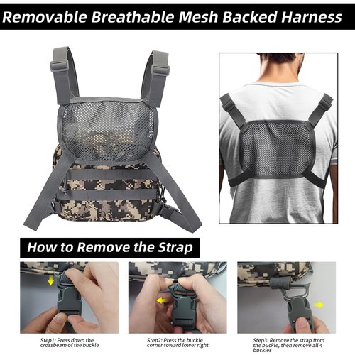 SMONT Camouflage Grey Tactical Chest Pack Tactical Chest Rig Molle Chest Pack Military Grade Water Resistant Nylon Adjustable Molle Straps Outdoor Hiking Edc Gear For Men Women 9.5 Inch