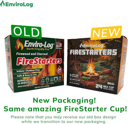 EnviroLog Firestarter Cups, 24 Count, for Bonfires, Fire Pits, BBQ Charcoal Grills, Smokers, Wood Fireplaces, & Camping - Made from Recycled Materials