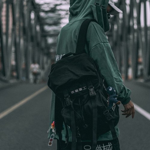 Niepce Inc Japanese Techwear Streetwear Slim Daypack Backpack (Black)