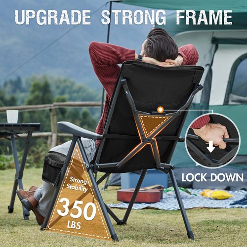 Portal Reclining Camping Chair with Adjustable Back Folding Camp Recliner for Adults Portable High Back Oversized, 400LBS (Black)