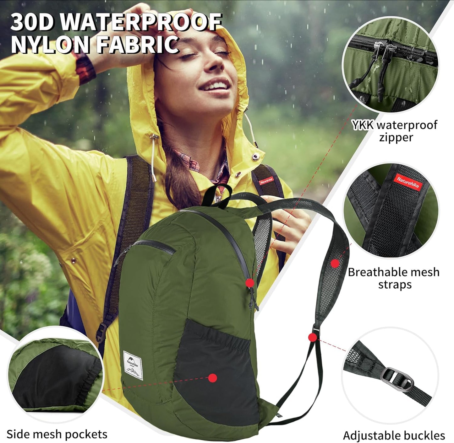 Naturehike 18L Lightweight Hiking Backpack, Waterproof Camping Packable Backpack Ultralight for Travel, Airplane, Small Hiking Daypack for Adults, Black