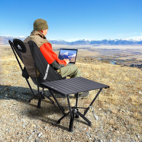 MTRVR Camping Table Folding, Small Camping Table with Load 380lbs, Portable Roll up Aluminum Foldable Table with Carry Bag for Outdoor, Picnic, Camping, Black