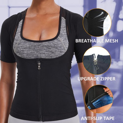 BXVX Sauna Suit Shirt Waist Trainer Vest for Women Sweat Tank Top Shaper with Zipper XL