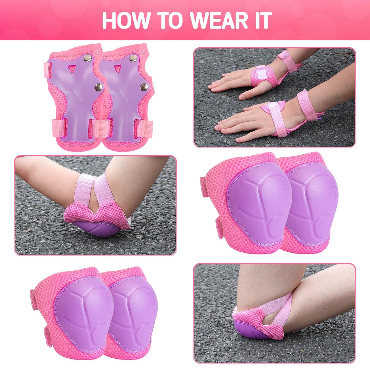 Wemfg Kids Protective Gear Set Knee Pads for Kids 3-8 Years Toddler Knee and Elbow Pads with Wrist Guards 3 in 1 for Skating Cycling Bike Rollerblading Scooter