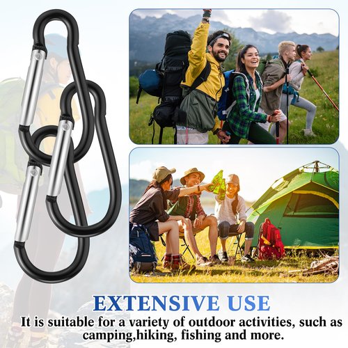 Yaocom 200 Pcs 1.8" Bulk 100 Aluminum Clip Keychains with 100 Keyrings Metal Mini Spring Snap Hooks for Camping Hiking Traveling Outdoor Activities (Black)
