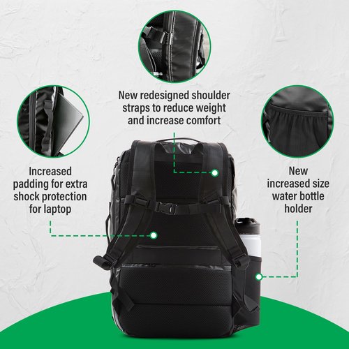 COR Surf Carry On Travel Backpack | Island Hopper 2.0 Ultralight Airline Approved Personal Item Backpack | 28L Black | Waterproof Edition - FREE S-Clip Included