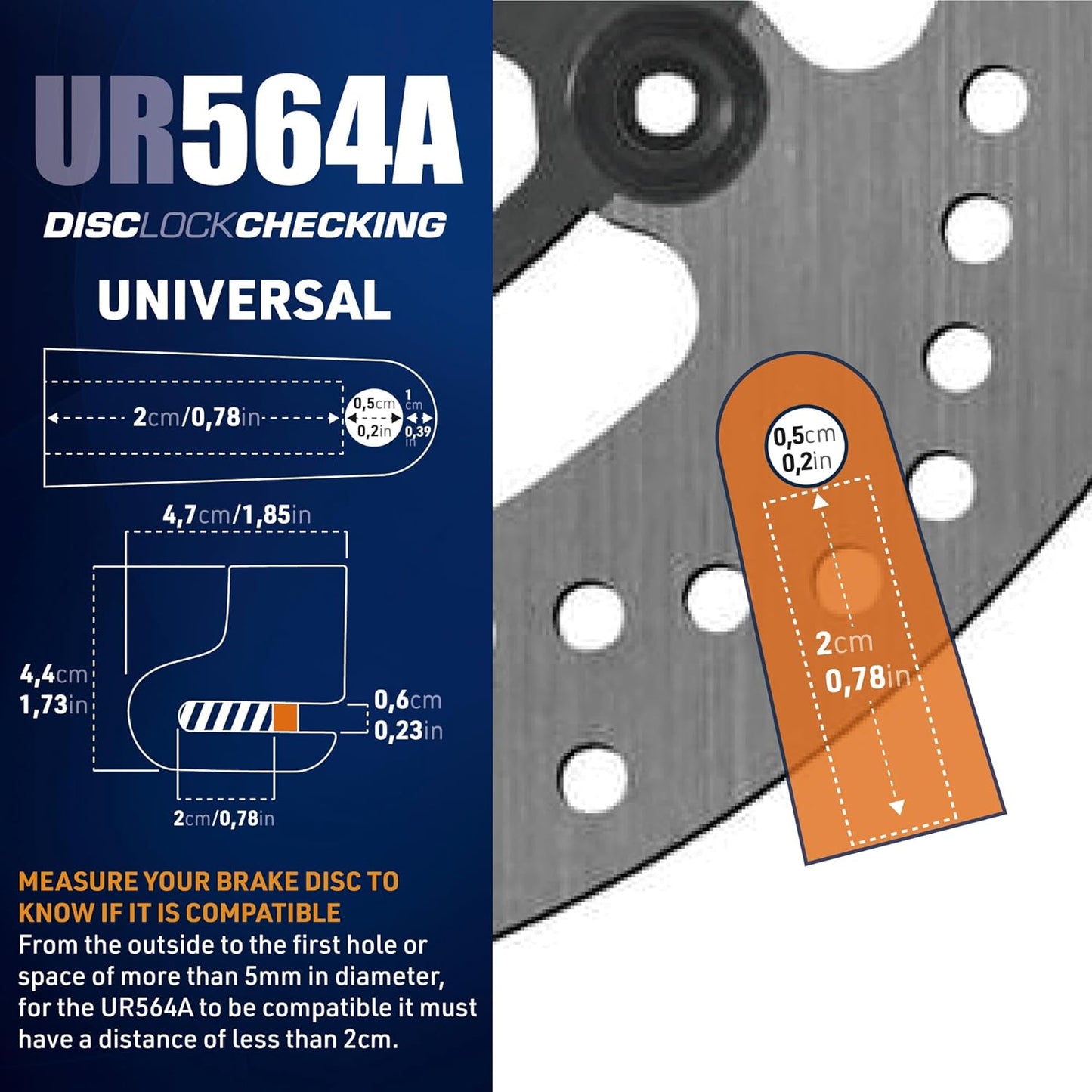 Urban 564A Most Compact Motorcycle Disc Lock, ø5mm, Lightweight, and Portable, More Visible, More Deterrent, Steel, Universal Anti Theft Wheel Brake Lock for Motorbike Scooter Electric Bike Bicycle