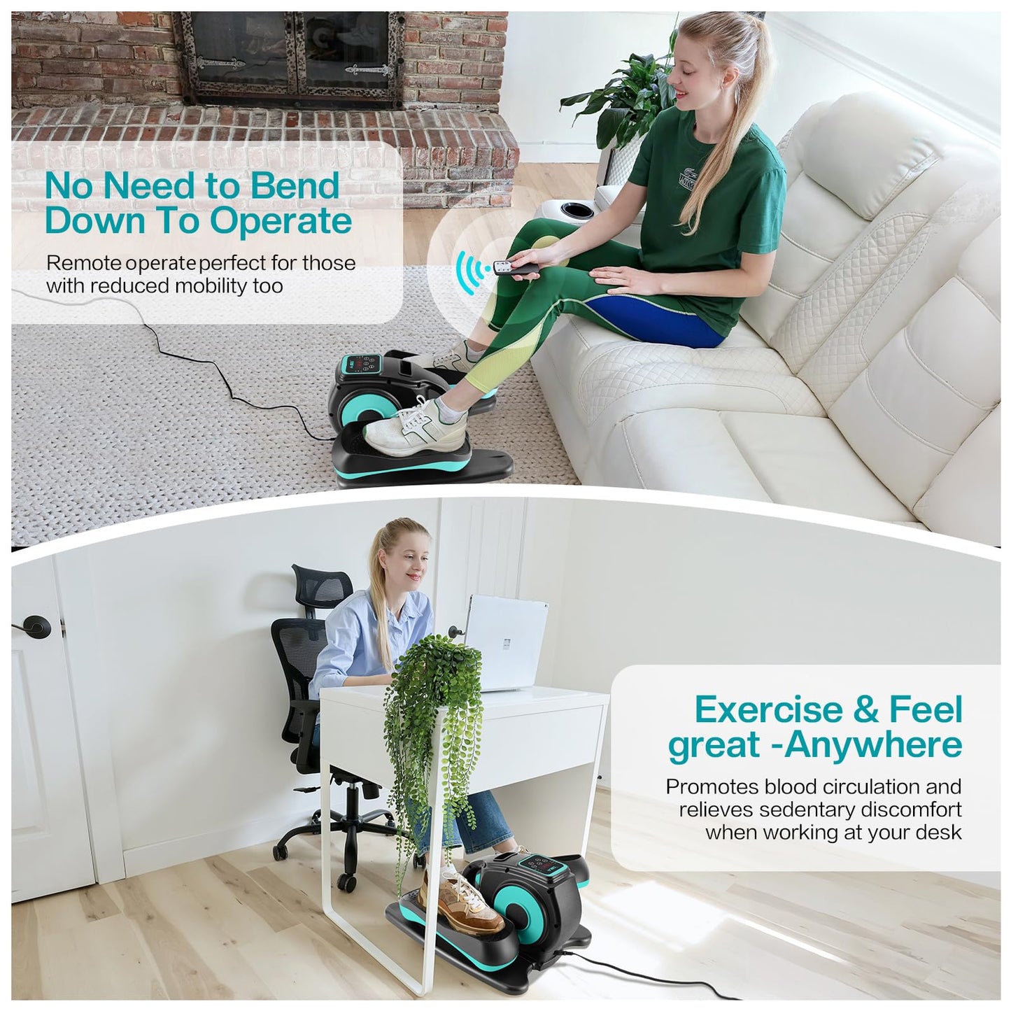 AODI Under Desk Elliptical Machine, Ellipse Leg Exerciser for Seniors Adults, Adjustable Speeds Elliptical Trainer with Remote, Quiet & Portable Mini Seated Pedal Exerciser for Home Office Use