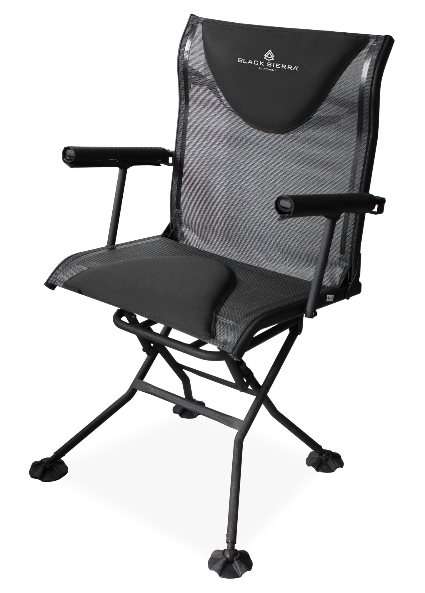 Black Sierra Deluxe 360° Swivel Blind Chair, Portable Silent Stealth Hunting Chair, Rotating Folding Outdoor Chair with Padding and Armrests, Supports 300 lbs